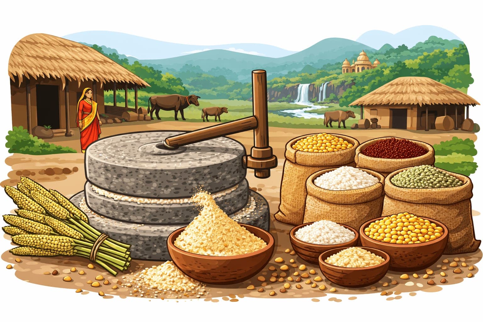 Variety of healthy flours in bowls